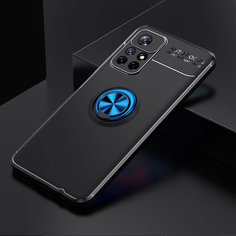Funda Silicona Carcasa Ultrafina Goma con Magnetico Anillo de dedo Soporte SD2 para Xiaomi Redmi Note 11 5G Azul y Negro