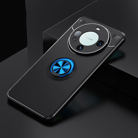 Funda Silicona Carcasa Ultrafina Goma con Magnetico Anillo de dedo Soporte SD3 para Huawei Mate 60 Pro Azul y Negro