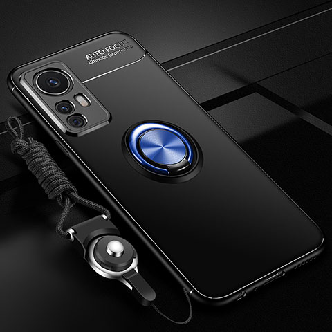 Funda Silicona Carcasa Ultrafina Goma con Magnetico Anillo de dedo Soporte SD3 para Xiaomi Mi 12T Pro 5G Azul y Negro
