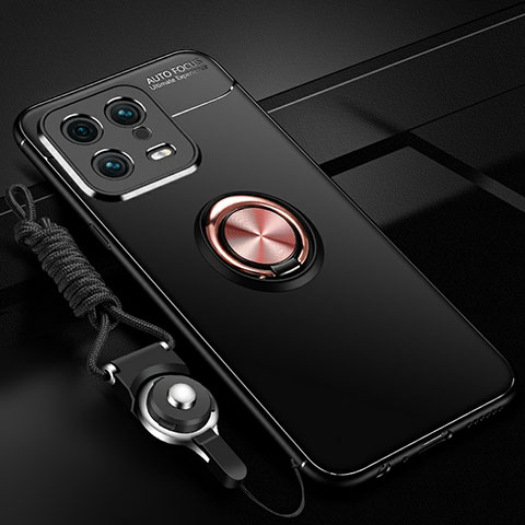 Funda Silicona Carcasa Ultrafina Goma con Magnetico Anillo de dedo Soporte SD3 para Xiaomi Mi 13 Pro 5G Oro y Negro
