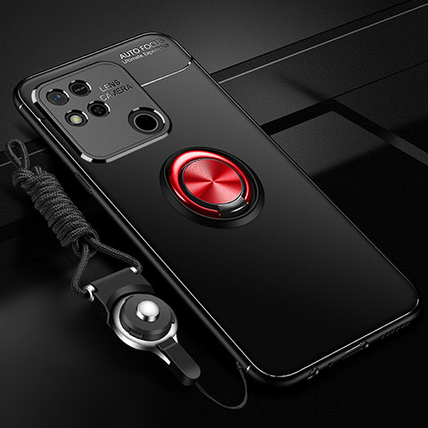 Funda Silicona Carcasa Ultrafina Goma con Magnetico Anillo de dedo Soporte SD3 para Xiaomi Redmi 9C Rojo y Negro