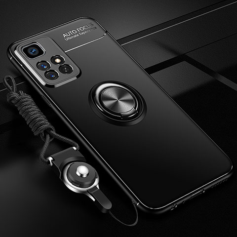 Funda Silicona Carcasa Ultrafina Goma con Magnetico Anillo de dedo Soporte SD3 para Xiaomi Redmi Note 11 4G (2021) Negro