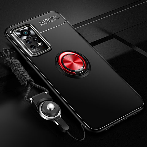 Funda Silicona Carcasa Ultrafina Goma con Magnetico Anillo de dedo Soporte SD3 para Xiaomi Redmi Note 11E Pro 5G Rojo y Negro
