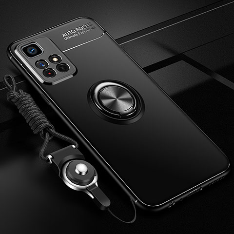 Funda Silicona Carcasa Ultrafina Goma con Magnetico Anillo de dedo Soporte SD3 para Xiaomi Redmi Note 11T 5G Negro
