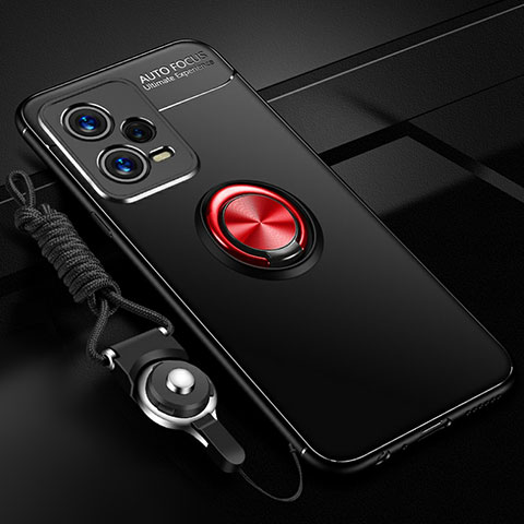 Funda Silicona Carcasa Ultrafina Goma con Magnetico Anillo de dedo Soporte SD3 para Xiaomi Redmi Note 12 Pro+ Plus 5G Rojo y Negro