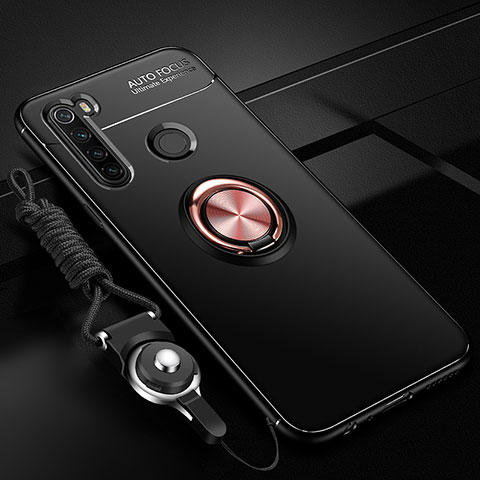 Funda Silicona Carcasa Ultrafina Goma con Magnetico Anillo de dedo Soporte SD3 para Xiaomi Redmi Note 8 (2021) Oro y Negro