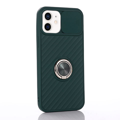 Funda Silicona Carcasa Ultrafina Goma con Magnetico Anillo de dedo Soporte T01 para Apple iPhone 12 Mini Verde Noche