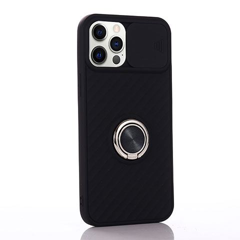 Funda Silicona Carcasa Ultrafina Goma con Magnetico Anillo de dedo Soporte T01 para Apple iPhone 12 Pro Max Negro