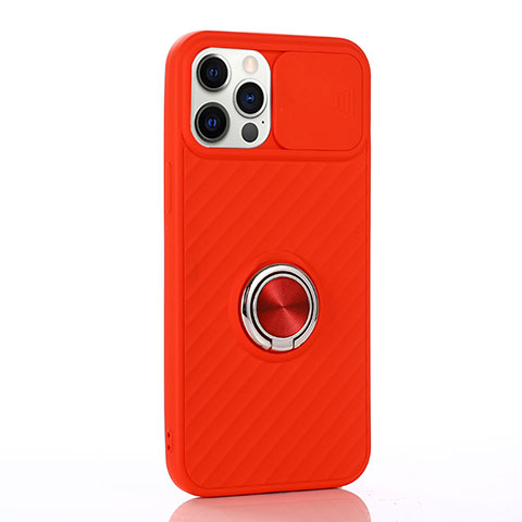 Funda Silicona Carcasa Ultrafina Goma con Magnetico Anillo de dedo Soporte T01 para Apple iPhone 12 Pro Max Rojo