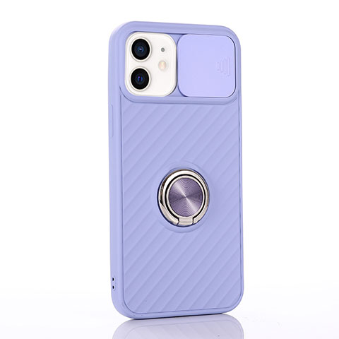 Funda Silicona Carcasa Ultrafina Goma con Magnetico Anillo de dedo Soporte T01 para Apple iPhone 12 Purpura Claro