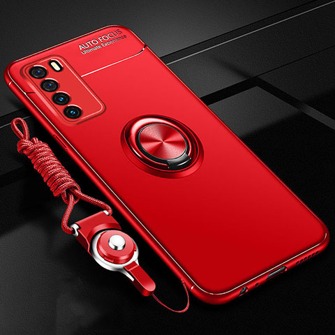 Funda Silicona Carcasa Ultrafina Goma con Magnetico Anillo de dedo Soporte T01 para Huawei Honor Play4 5G Rojo