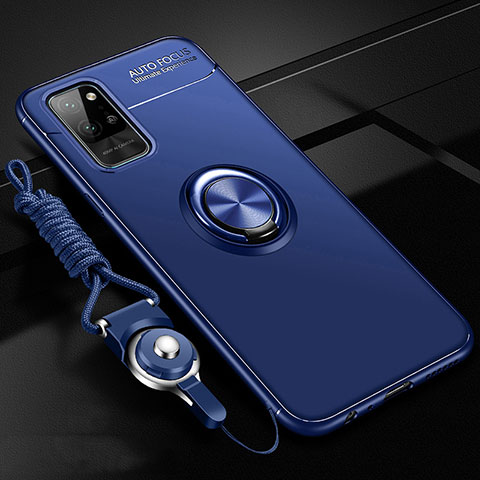 Funda Silicona Carcasa Ultrafina Goma con Magnetico Anillo de dedo Soporte T01 para Huawei Honor Play4 Pro 5G Azul