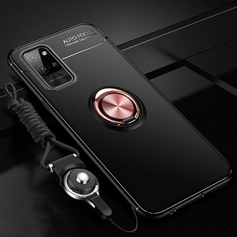 Funda Silicona Carcasa Ultrafina Goma con Magnetico Anillo de dedo Soporte T01 para Huawei Honor Play4 Pro 5G Oro y Negro