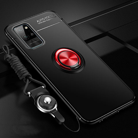 Funda Silicona Carcasa Ultrafina Goma con Magnetico Anillo de dedo Soporte T01 para Huawei Honor Play4 Pro 5G Rojo y Negro