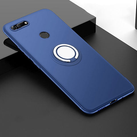 Funda Silicona Carcasa Ultrafina Goma con Magnetico Anillo de dedo Soporte T01 para Huawei Honor View 20 Azul