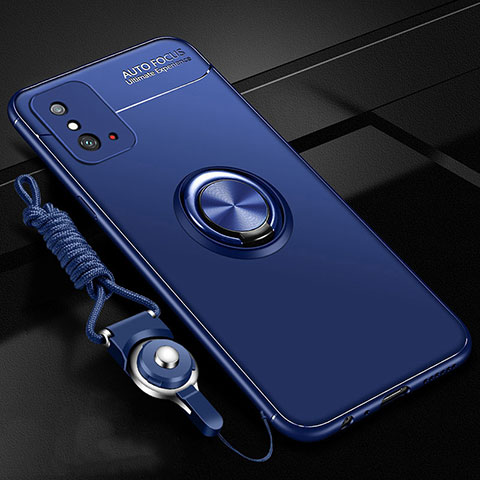 Funda Silicona Carcasa Ultrafina Goma con Magnetico Anillo de dedo Soporte T01 para Huawei Honor X10 Max 5G Azul