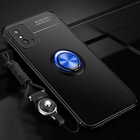 Funda Silicona Carcasa Ultrafina Goma con Magnetico Anillo de dedo Soporte T01 para Huawei Honor X10 Max 5G Azul y Negro
