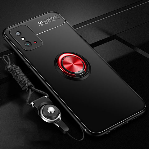 Funda Silicona Carcasa Ultrafina Goma con Magnetico Anillo de dedo Soporte T01 para Huawei Honor X10 Max 5G Rojo y Negro
