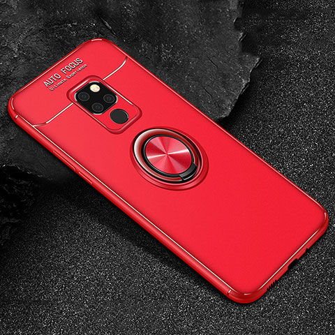 Funda Silicona Carcasa Ultrafina Goma con Magnetico Anillo de dedo Soporte T01 para Huawei Mate 20 X 5G Rojo