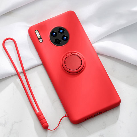 Funda Silicona Carcasa Ultrafina Goma con Magnetico Anillo de dedo Soporte T01 para Huawei Mate 30 5G Rojo