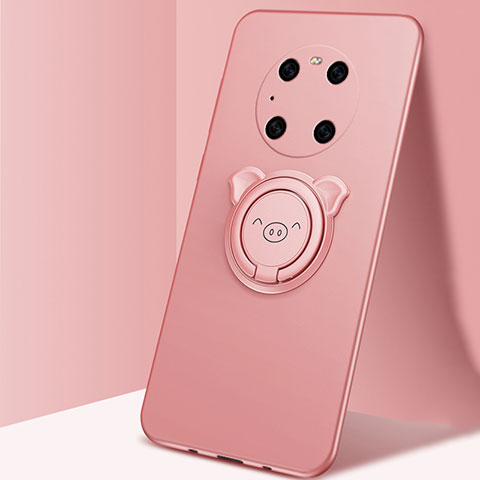 Funda Silicona Carcasa Ultrafina Goma con Magnetico Anillo de dedo Soporte T01 para Huawei Mate 40 Pro Oro Rosa