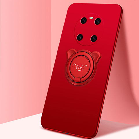 Funda Silicona Carcasa Ultrafina Goma con Magnetico Anillo de dedo Soporte T01 para Huawei Mate 40E 5G Rojo