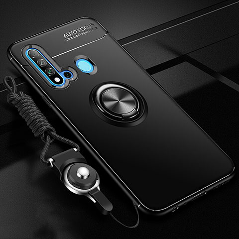 Funda Silicona Carcasa Ultrafina Goma con Magnetico Anillo de dedo Soporte T01 para Huawei Nova 5i Negro