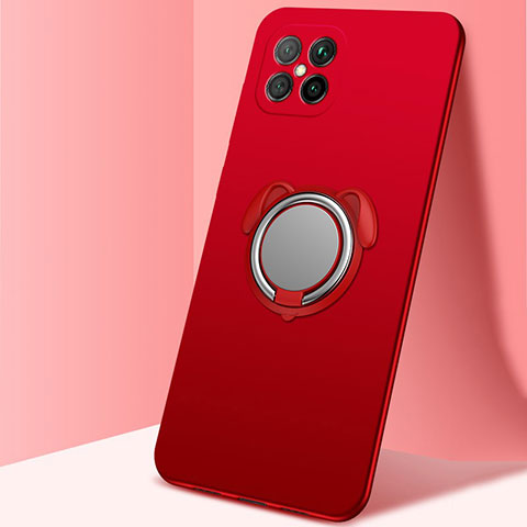 Funda Silicona Carcasa Ultrafina Goma con Magnetico Anillo de dedo Soporte T01 para Huawei Nova 8 SE 5G Rojo
