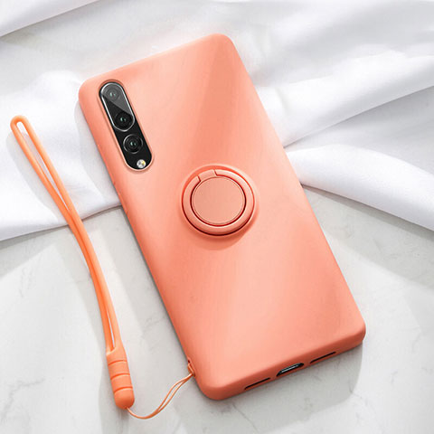 Funda Silicona Carcasa Ultrafina Goma con Magnetico Anillo de dedo Soporte T01 para Huawei P20 Pro Naranja