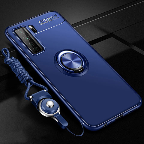 Funda Silicona Carcasa Ultrafina Goma con Magnetico Anillo de dedo Soporte T01 para Huawei P40 Lite 5G Azul