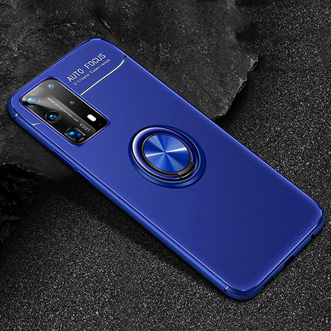 Funda Silicona Carcasa Ultrafina Goma con Magnetico Anillo de dedo Soporte T01 para Huawei P40 Pro+ Plus Azul