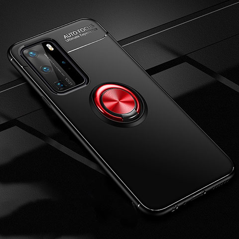 Funda Silicona Carcasa Ultrafina Goma con Magnetico Anillo de dedo Soporte T01 para Huawei P40 Pro Rojo y Negro