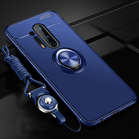 Funda Silicona Carcasa Ultrafina Goma con Magnetico Anillo de dedo Soporte T01 para OnePlus 8 Pro Azul