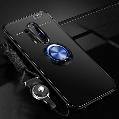 Funda Silicona Carcasa Ultrafina Goma con Magnetico Anillo de dedo Soporte T01 para OnePlus 8 Pro Azul y Negro