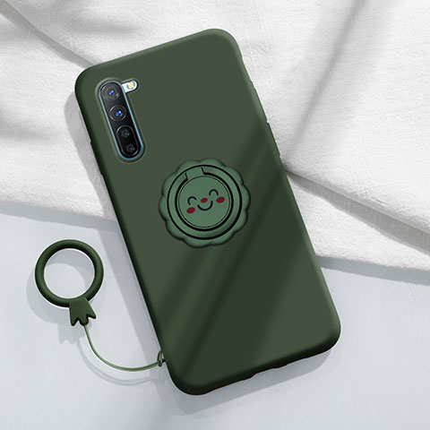 Funda Silicona Carcasa Ultrafina Goma con Magnetico Anillo de dedo Soporte T01 para Oppo Find X2 Lite Verde