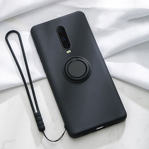 Funda Silicona Carcasa Ultrafina Goma con Magnetico Anillo de dedo Soporte T01 para Oppo R17 Pro Negro