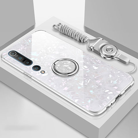 Funda Silicona Carcasa Ultrafina Goma con Magnetico Anillo de dedo Soporte T01 para Xiaomi Mi 10 Pro Blanco