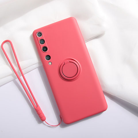 Funda Silicona Carcasa Ultrafina Goma con Magnetico Anillo de dedo Soporte T01 para Xiaomi Mi 10 Rojo