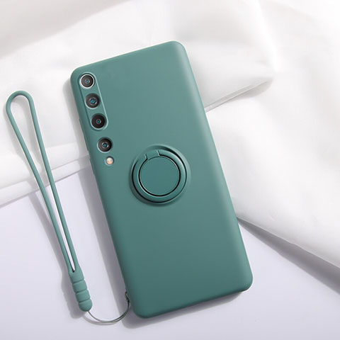 Funda Silicona Carcasa Ultrafina Goma con Magnetico Anillo de dedo Soporte T01 para Xiaomi Mi 10 Verde
