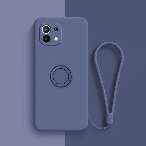 Funda Silicona Carcasa Ultrafina Goma con Magnetico Anillo de dedo Soporte T01 para Xiaomi Mi 11 5G Azul