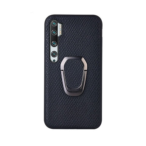 Funda Silicona Carcasa Ultrafina Goma con Magnetico Anillo de dedo Soporte T01 para Xiaomi Mi Note 10 Negro