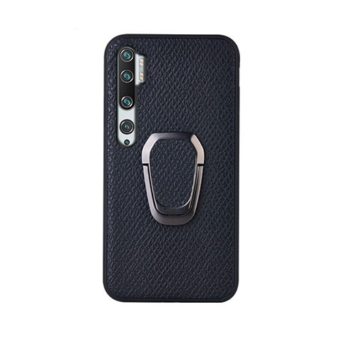 Funda Silicona Carcasa Ultrafina Goma con Magnetico Anillo de dedo Soporte T01 para Xiaomi Mi Note 10 Pro Negro