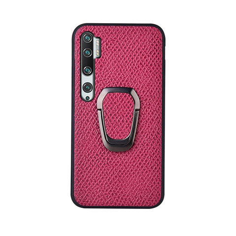 Funda Silicona Carcasa Ultrafina Goma con Magnetico Anillo de dedo Soporte T01 para Xiaomi Mi Note 10 Rosa Roja
