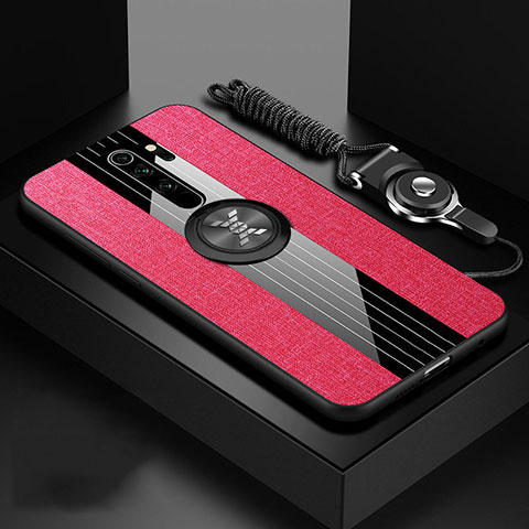 Funda Silicona Carcasa Ultrafina Goma con Magnetico Anillo de dedo Soporte T01 para Xiaomi Redmi Note 8 Pro Rosa Roja