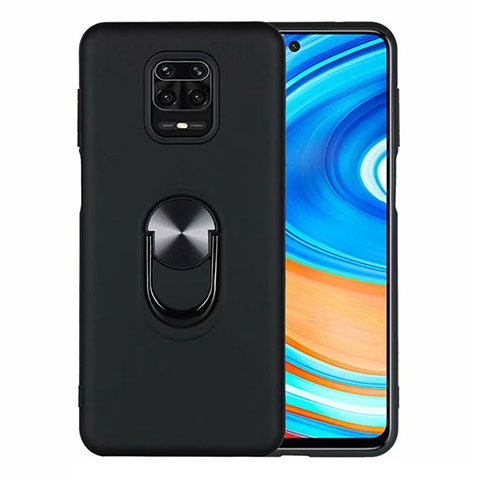 Funda Silicona Carcasa Ultrafina Goma con Magnetico Anillo de dedo Soporte T01 para Xiaomi Redmi Note 9 Pro Max Negro