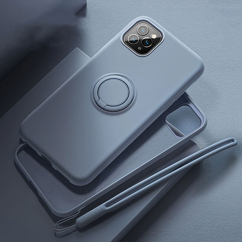 Funda Silicona Carcasa Ultrafina Goma con Magnetico Anillo de dedo Soporte T02 para Apple iPhone 11 Pro Max Gris
