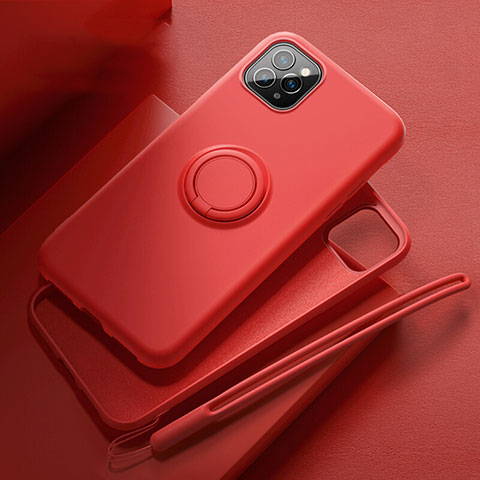 Funda Silicona Carcasa Ultrafina Goma con Magnetico Anillo de dedo Soporte T02 para Apple iPhone 11 Pro Max Rojo