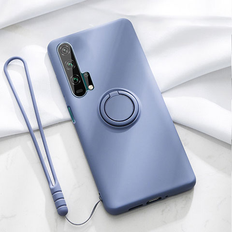 Funda Silicona Carcasa Ultrafina Goma con Magnetico Anillo de dedo Soporte T02 para Huawei Honor 20 Pro Azul