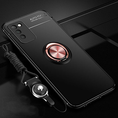 Funda Silicona Carcasa Ultrafina Goma con Magnetico Anillo de dedo Soporte T02 para Huawei Honor 30 Lite 5G Oro y Negro