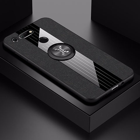 Funda Silicona Carcasa Ultrafina Goma con Magnetico Anillo de dedo Soporte T02 para Huawei Honor V20 Negro